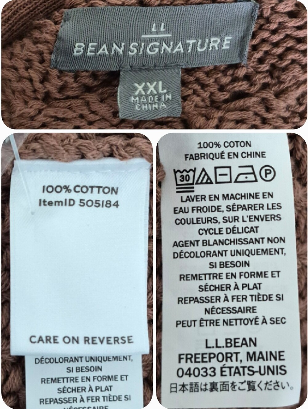LL Bean Signature Cotton Fisherman Cable Knit Cardigan Sweater XXL Shawl Brown - Picture 14 of 14